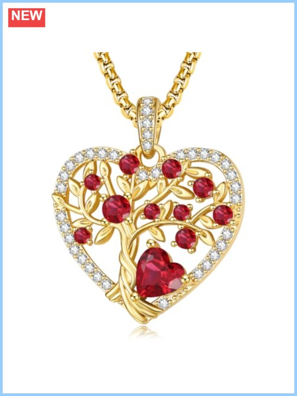 14K Gold Plated Tree of Life Heart Pendant Necklace